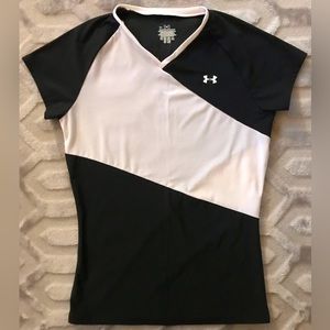 Under Armour Black & White Poly-Elastane V-Neck Compression Tee - M